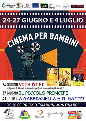 Al via da lunedì 24 giugno a Caprarica di Lecce la rassegna “Cinema per bambini”