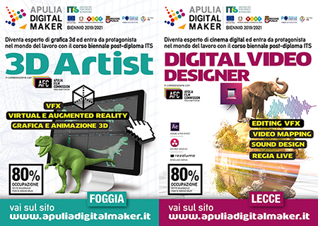 ITS Apulia Digital Maker avvia due corsi di alta specializzazione per formare i professionisti più ricercati nell’industria audiovisiva: 3D Artist e Digital Video Designer