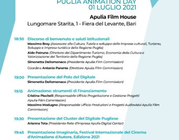 Giovedì 1 Luglio presso Apulia Film House "Puglia Animation Day", una giornata dedicata all’animazione